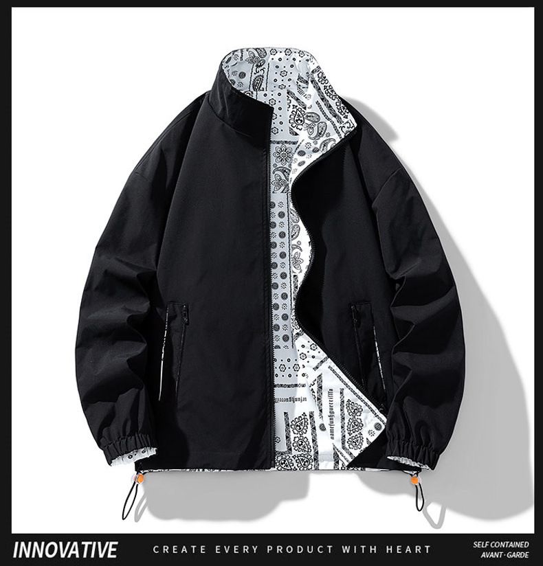 Giacca reversibile da uomo, primavera e autunno, con stampa alla moda, casual, ampia, taglie forti, con collo alto_voghion.com