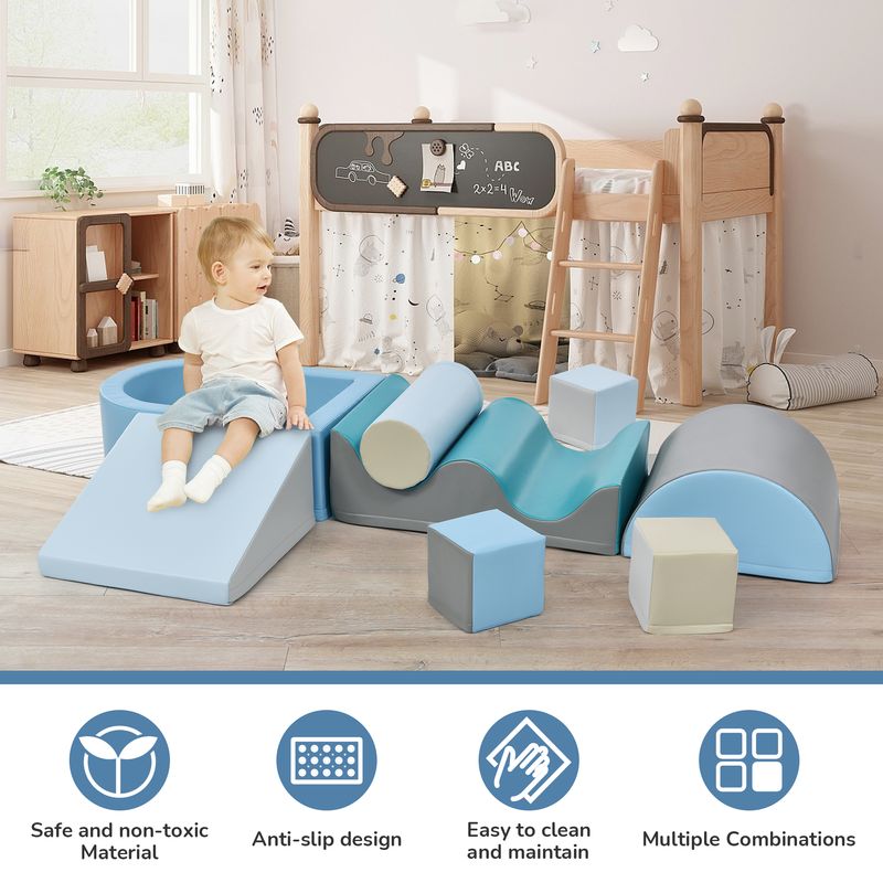 Ensemble de blocs de jeu et d'escalade TLG 9 pièces pour enfants – Blocs de construction souples et colorés avec marches, toboggan et piscine à balles pour tout-petits et enfants d'âge préscolaire – Balles non incluses_voghion.com