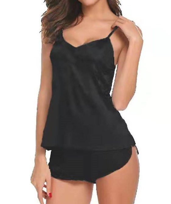 Conjunto de pijama de lencería sexy para mujer, pijama de encaje de muñeca de seda satinada_voghion.com