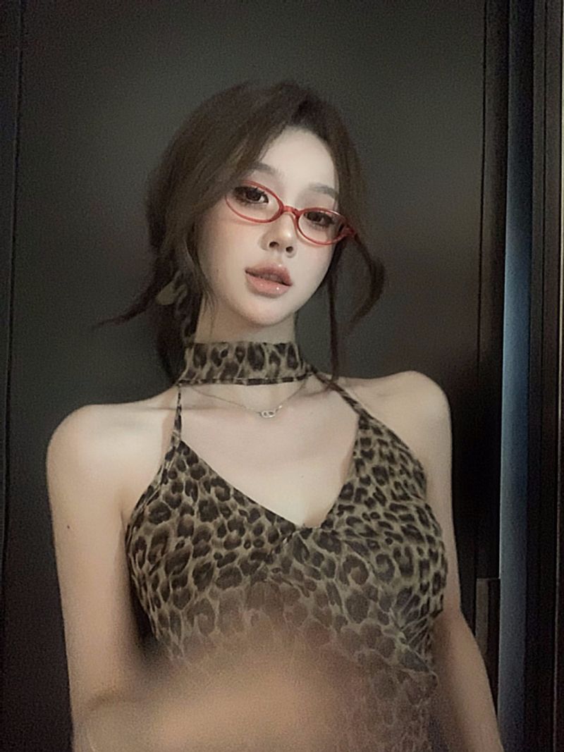 Débardeur d'été à imprimé léopard pour femme, dos nu, moulant, court, sexy, à l'intérieur et à l'extérieur, Spice Girl_voghion.com