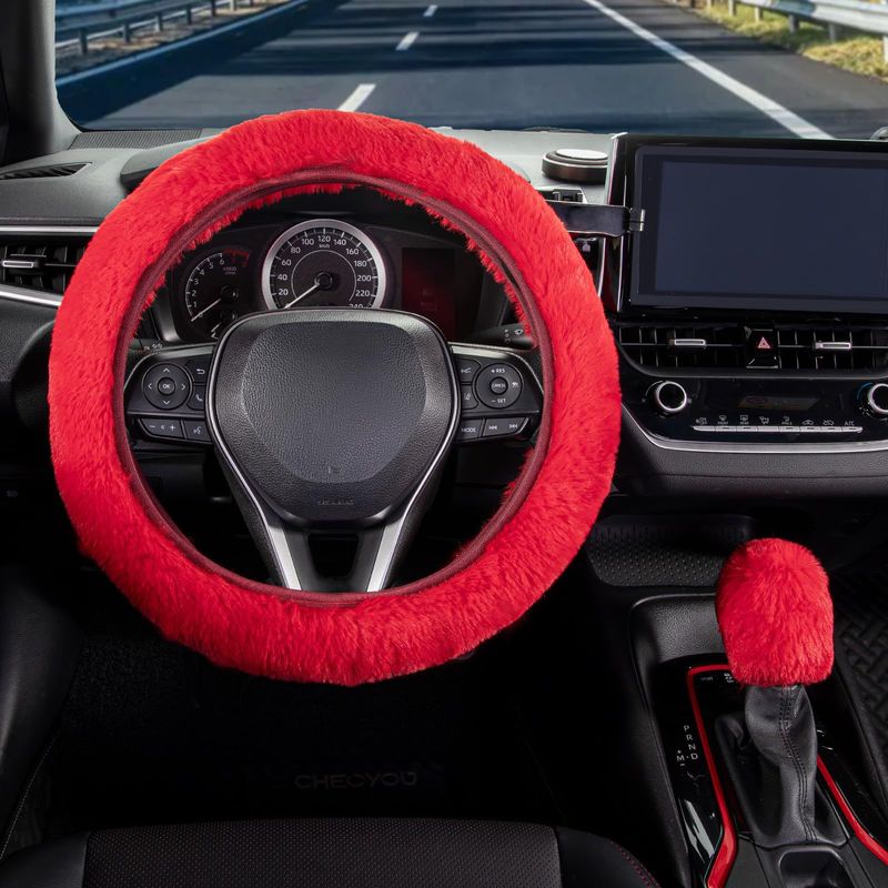 Plush Steering Wheel Cover Rabbit Fur Elastic Winter Warm Non Slip Handle Cover Unisex_voghion.com