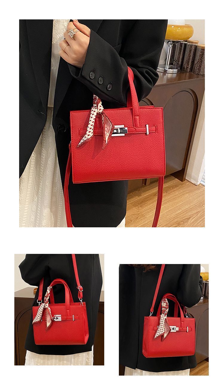 Texture Kelly per le donne 2025 primavera nuova versatile borsa a tracolla semplice da pendolare con motivo litchi a tracolla singola_voghion.com