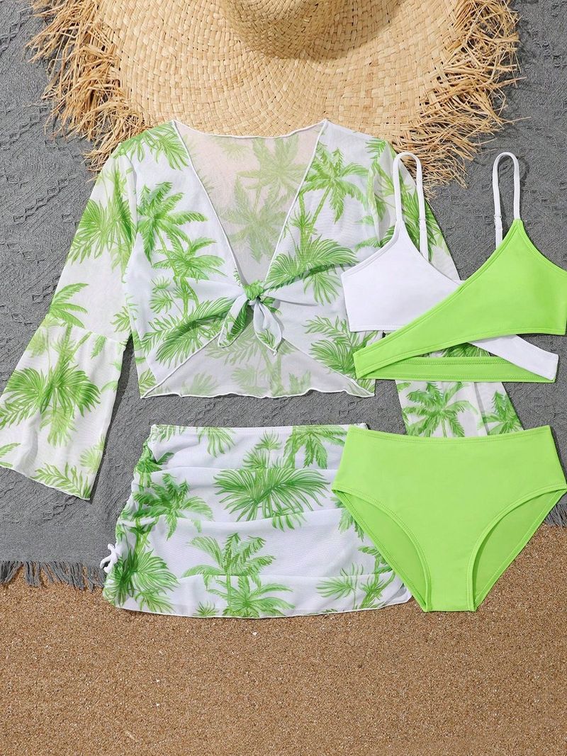 Dames sexy midden en grote kinderen 4-delige set hoge taille split bikini badpak fabrikant groothandel_voghion.com