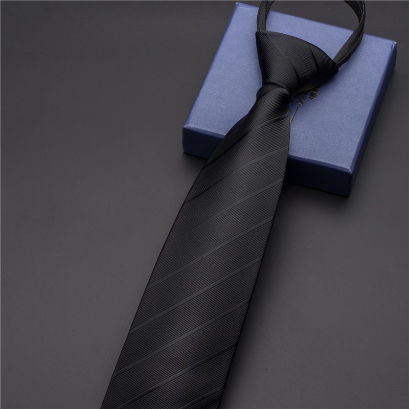 Unisex Black men's tie Striped Blue Business tie Lazy zip tie_voghion.com