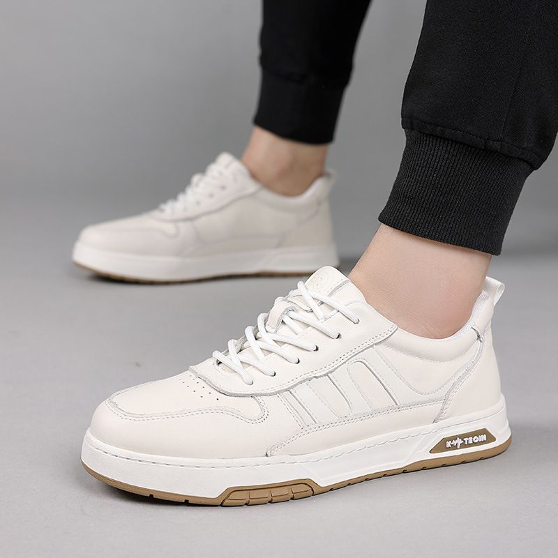 Genuine Leather Fall/Winter New Arrival White Men's Casual Sneakers Stylish And Versatile_voghion.com