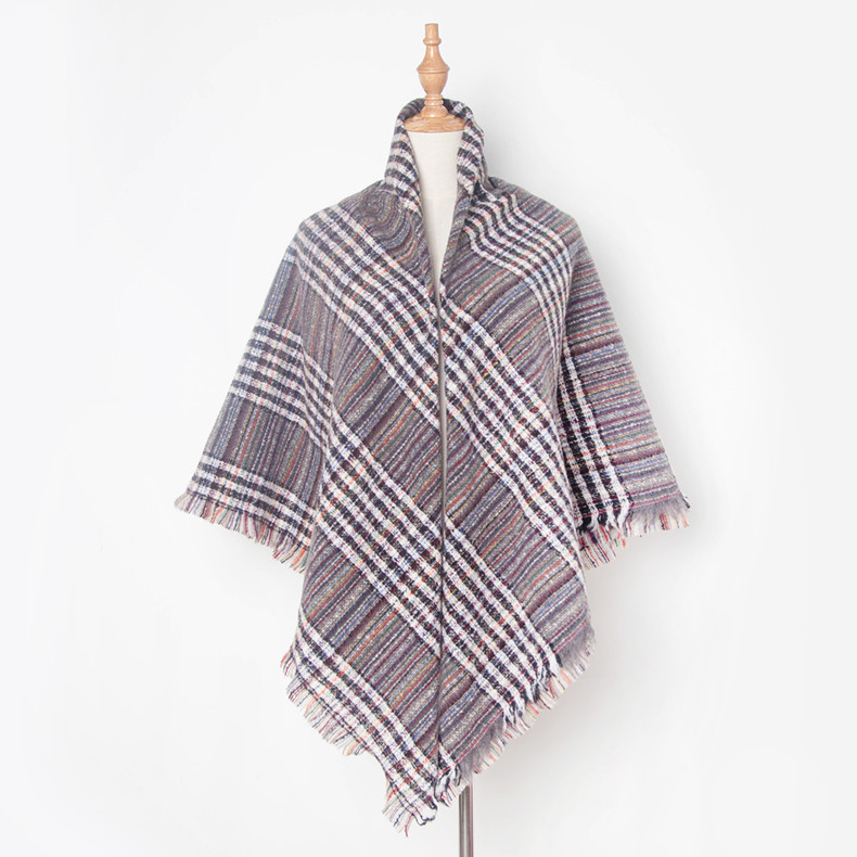 Unisex Large square shawl with thick stripes and fur shawl for women_voghion.com