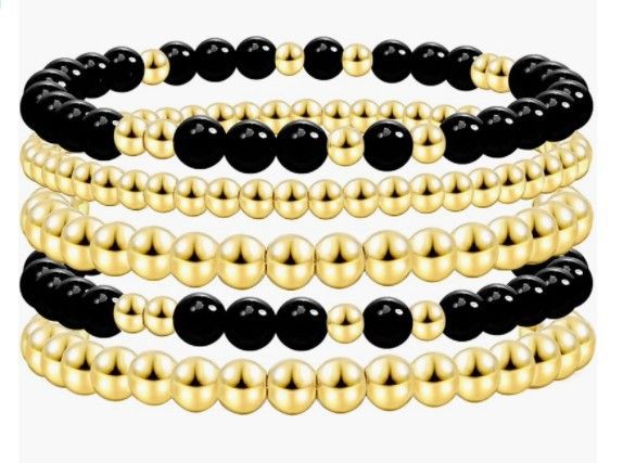 Handcrafted Golden Pearl Bracelet With Acrylic Beads & Obsidian – Boho Chic Women’s Jewelry For Gifting & Everyday Elegance_voghion.com