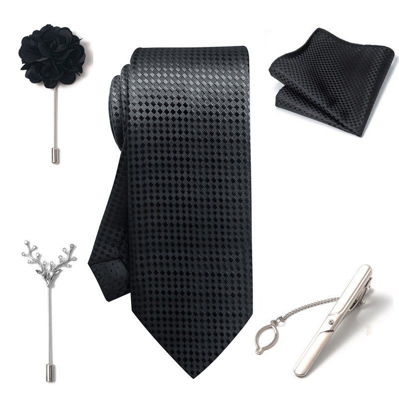Set da uomo alla moda in tinta unita a righe con anacardi, confezione regalo da 6 pezzi, set con corsetto con fermacravatta e sciarpa quadrata_voghion.com
