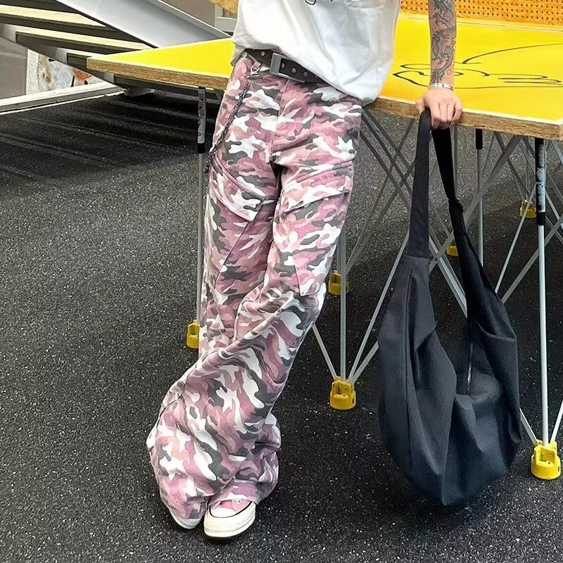 Washed Vintage Cargo Pants – Oversized Camo Parachute Pants With Utility Pockets (S-3XL, Streetwear Unisex Jogger Trousers)_voghion.com