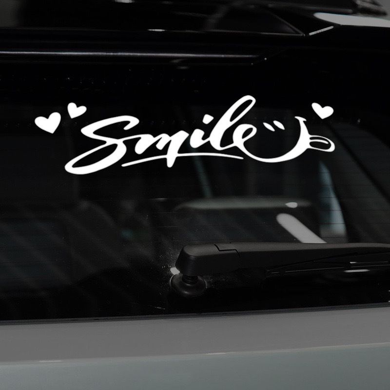 Pegatinas de coche con sonrisa, decoración creativa con personalidad, pegatinas de coche con reflejo láser de colores para la parte trasera del cristal de la carrocería_voghion.com