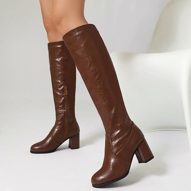 【Pre-sale | Ships In 15 Days】Fall Round Head Thick Heel High Heel Side Zipper Boots Woman_voghion.com