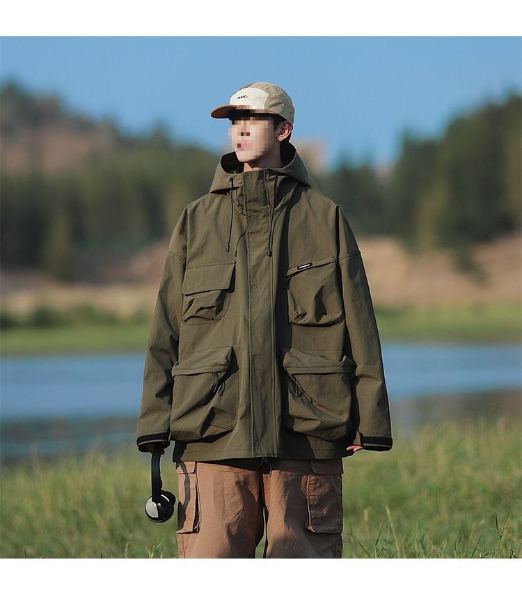 Military green mountain style functional assault suit men's spring hooded windproond waterproof vintage work jacket_voghion.com