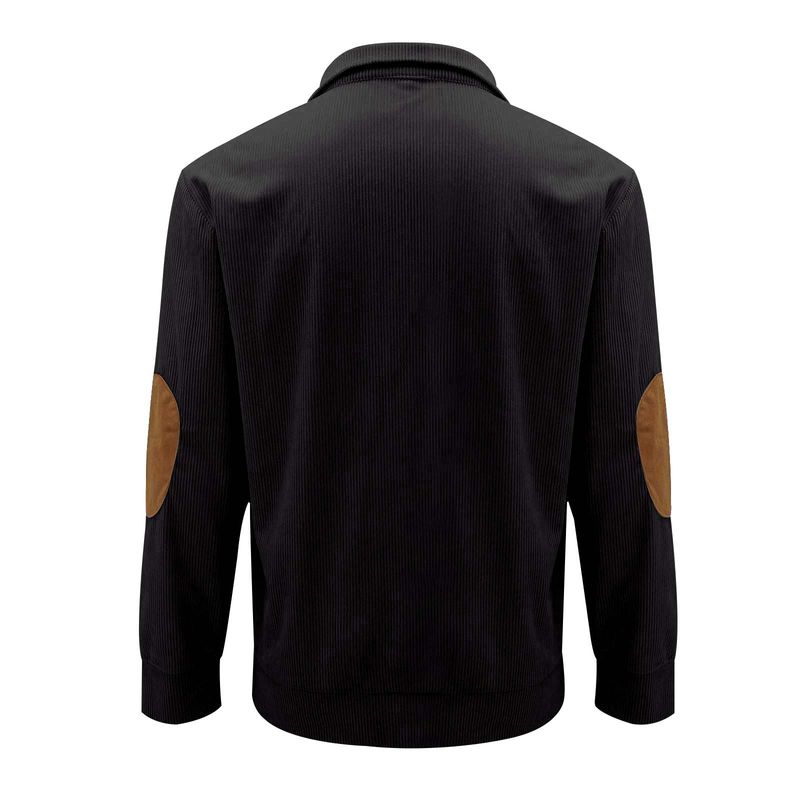 Camicia da uomo in velluto a coste con colletto rialzato - Top casual retrò a maniche lunghe_voghion.com