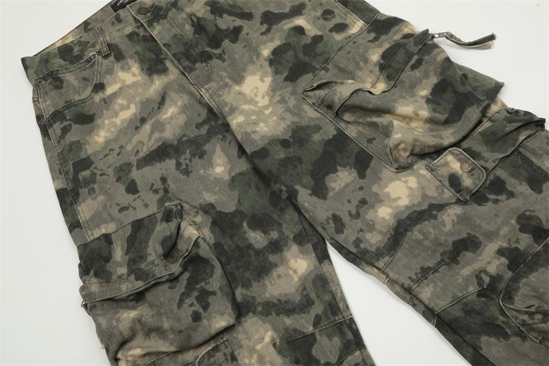 Clothing Mountain Outdoor Multi Pocket Workwear Tie Dye Camouflage Men's Trendy Functional Tactical Pants Loose Straight_voghion.com