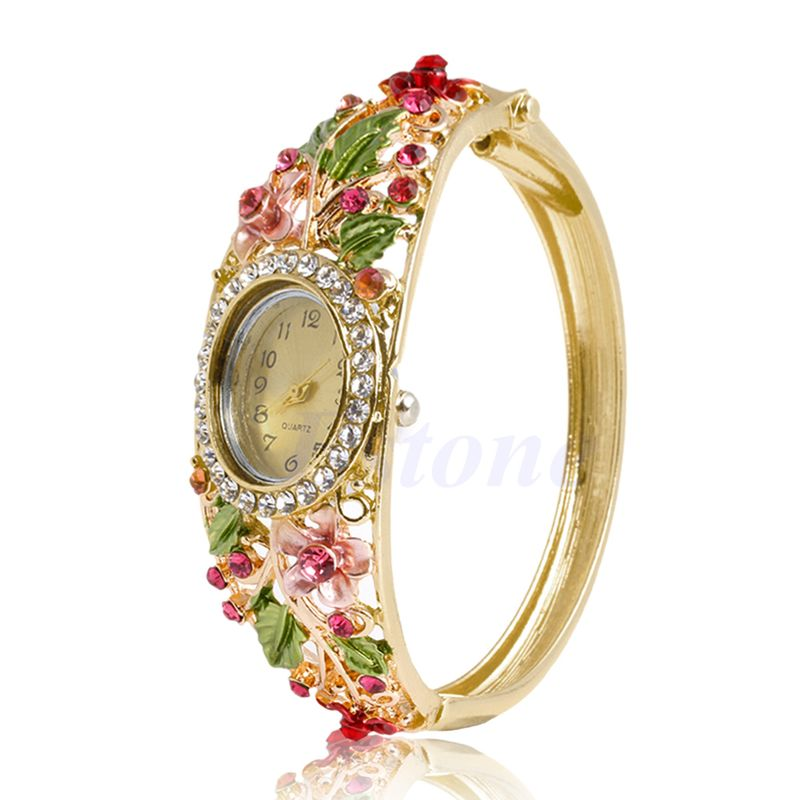 NUOVO orologio da polso analogico al quarzo con braccialetto a forma di fiore di cristallo da donna_voghion.com