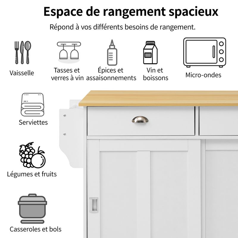 Aparador Weiß 112x94cm, Klappbare Platte, Stauraumtüren, Rollen Für Küche/Esszimmer_voghion.com