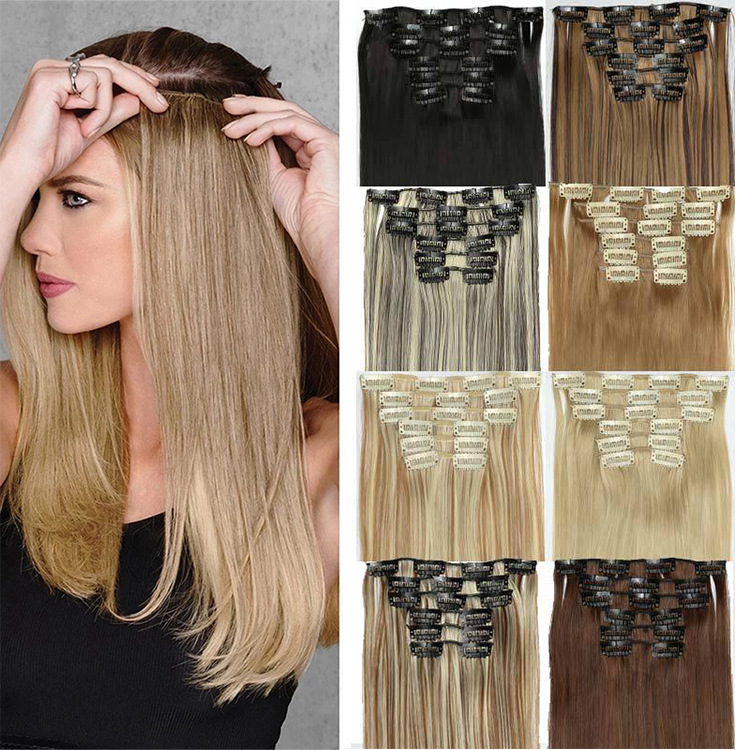 Set di capelli sintetici con toppe per parrucche lunghe e diritte. Parrucca diritta da 16 carte_voghion.com