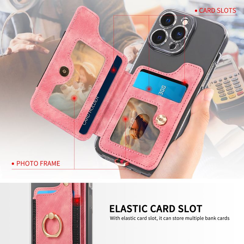 TechGlobe Hot Selling Retro Solid Color Phone Case RFID Anti-Theft Swipe Card Slot PU Wallet With Hand Strap And Ring Holder_voghion.com