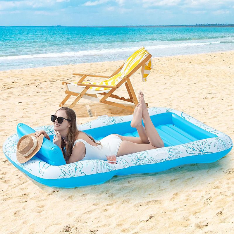 Premium Inflatable Lounge Bed - Thickened PVC With Backrest & Cup Holders (Double Sunbathing Floating Mat For Pool/Beach 200cm UV Resistant)_voghion.com