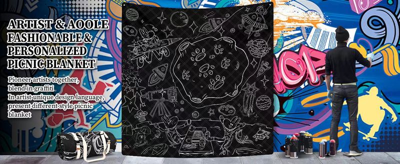 aoole Graffiti 79 79 Zoll (ca. 200,6 x 200,6 cm) extra große Picknickmatte, für den Strand im Freien, waschbar, faltbar, tragbar_voghion.com