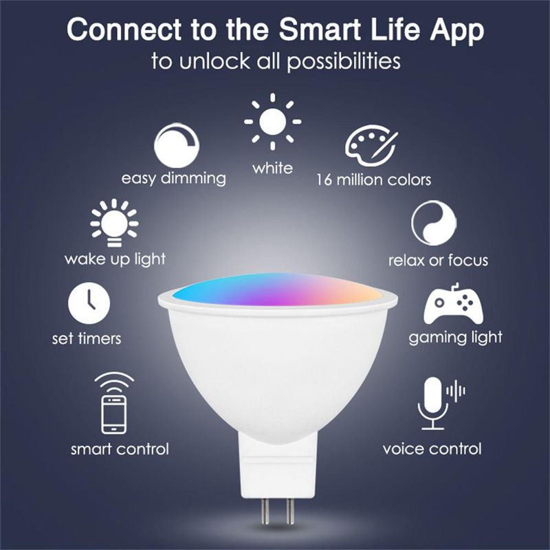 Tuya MR16 Smart Light Bulb 5W LED Reflector Spoltlight DC12V RGBCW Dimmable Color Changing Lamps Work With Alexa Google_voghion.com