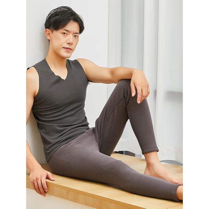 Langsha Thermal Pants For Men, Fleece-Lined Thickened, Autumn And Winter, With Knee Pads, Plus Size, Slim Fit,_voghion.com