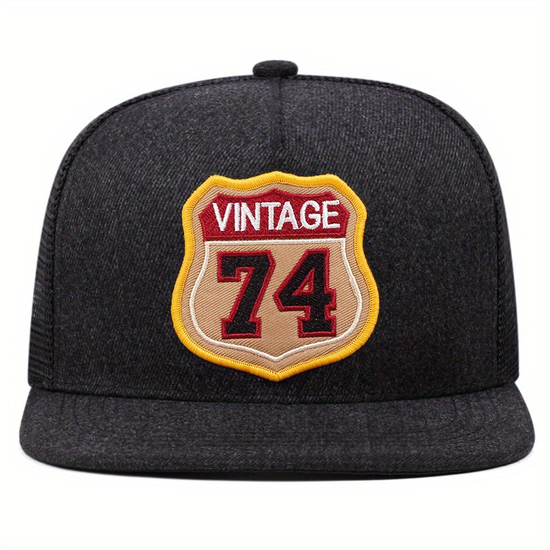 Men's and women's flat brimmed hats with embroidered numbers 74 on the street, hip-hop hats, sunshade baseball caps_voghion.com