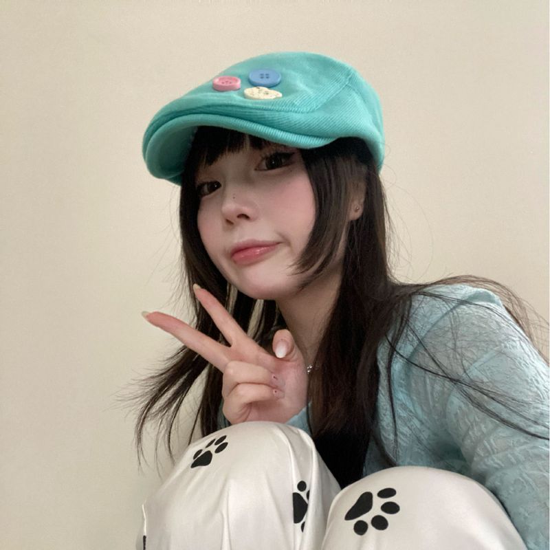 Spring And Autumn New Artist Button Beret Personalized Street Versatile Dopamine Color Matching Forward Hat_voghion.com