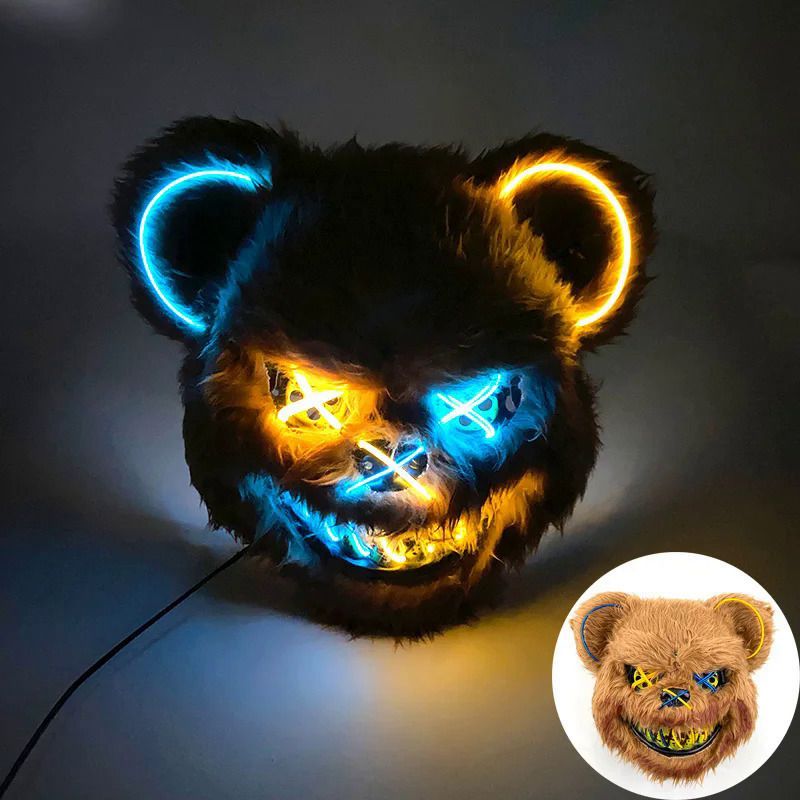 New Halloween Light-Up Animal LED Glowing Bear Mask Neon Light Character_voghion.com