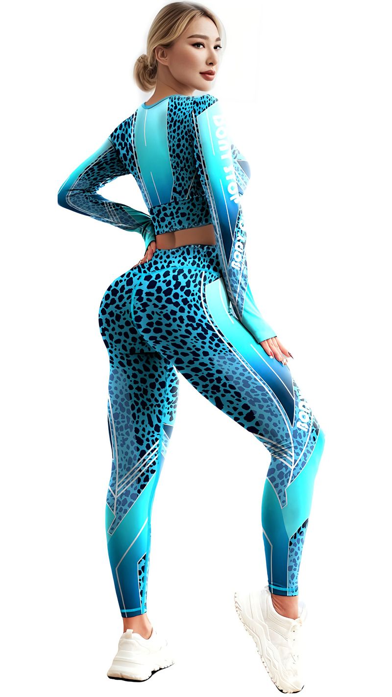 Cross-border European And American Fashion Printed High Elastic Sports Long Sleeve Hip-lifting Running Yoga Fitness Set_voghion.com