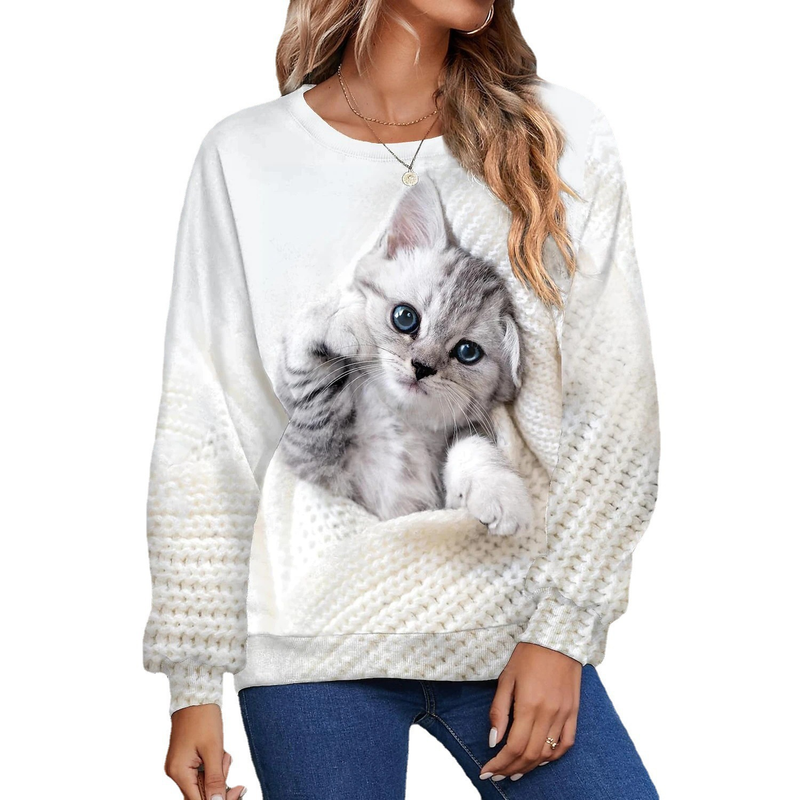 Felpa con stampa a motivo animalier e maniche lunghe a girocollo per donna_voghion.com
