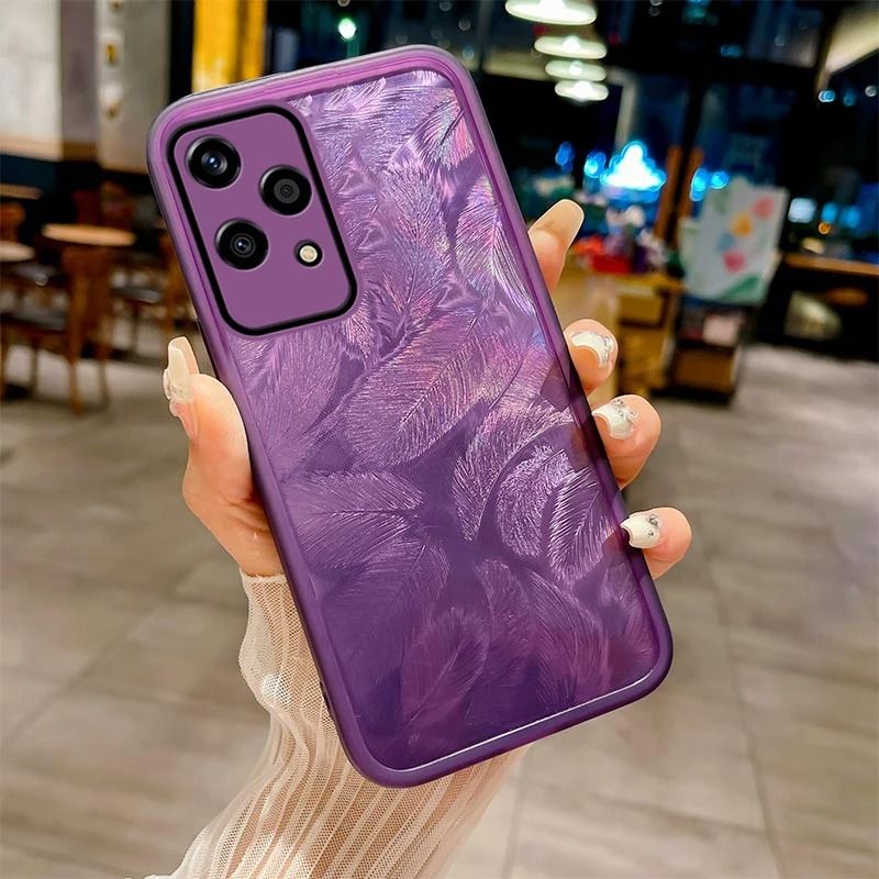 For Honor 200 X7 X8 5G X8B X9 X8A 70 X9A X6 X7B 90 Lite Feather Glitter Paper Case Transparent Bump Cover_voghion.com