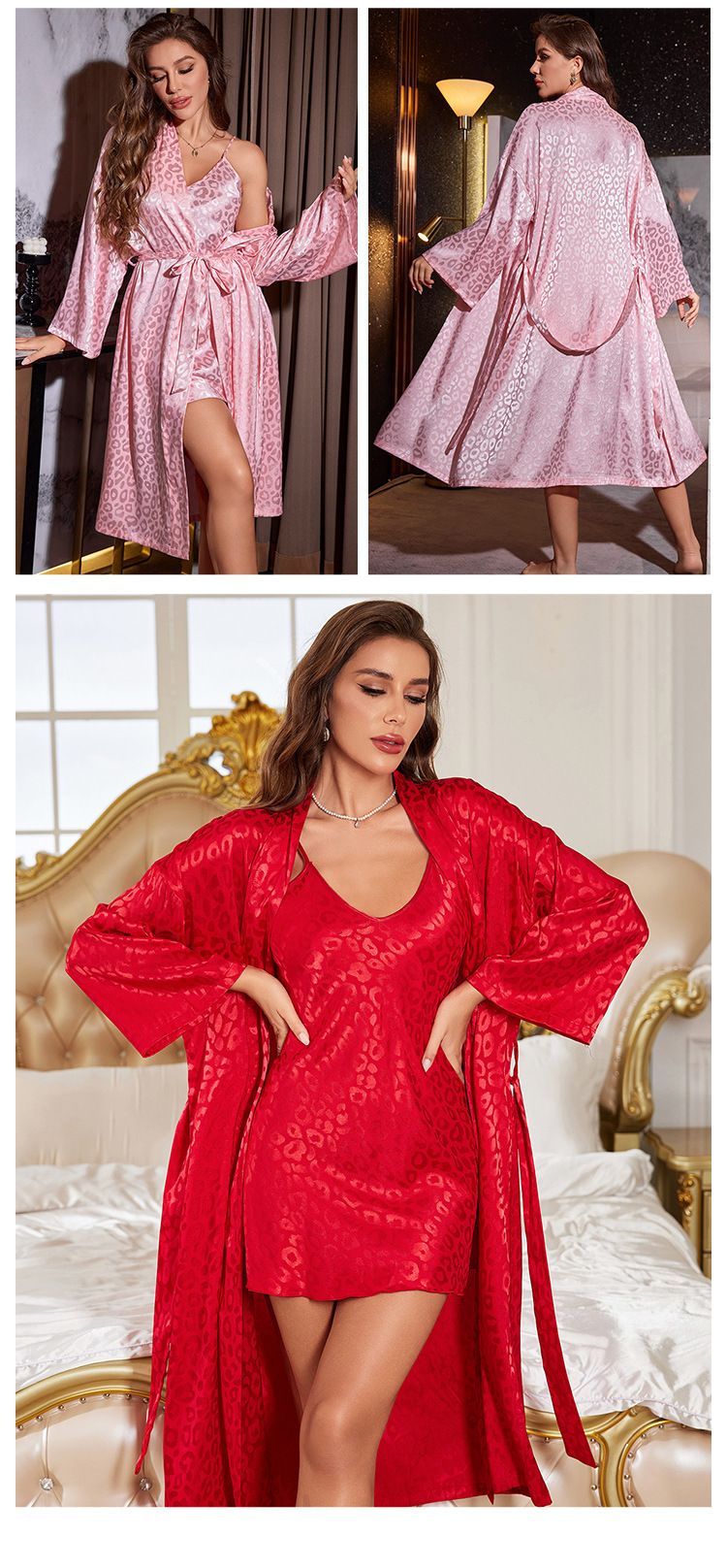 Roupas femininas Pijamas casuais Moda sexy Pijamas de seda Seda gelo Roupas para casa Sling Robe Suit_voghion.com