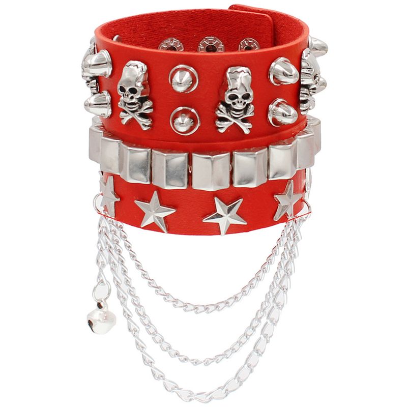 Fashionable Multi-layer Leather Wide Bracelet Personalized And Domineering Skeleton Rivet Punk Street Dance Bracelet Accessory_voghion.com