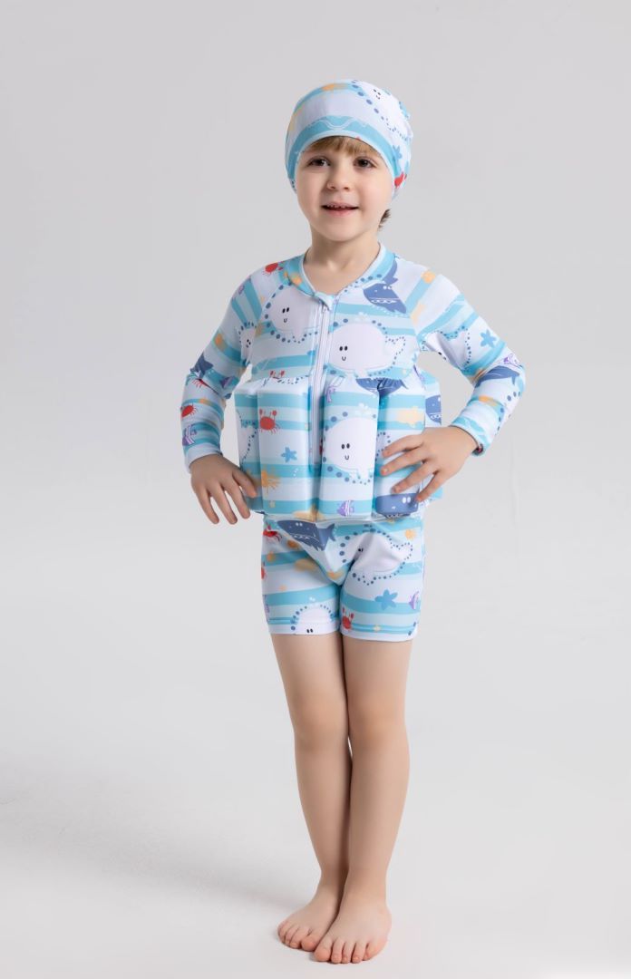 Maillot de bain une pièce à manches longues pour bébé, protection solaire, gilet flottant, pour le surf_voghion.com