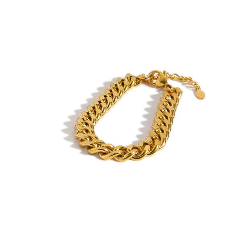 Bracciale alla moda in acciaio inossidabile dorato con catena cubana in titanio, resistente allo sbiadimento, per uomo e donna, hip-hop_voghion.com