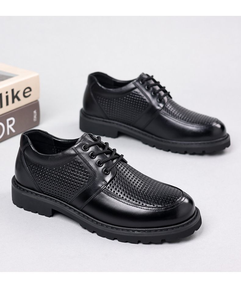 Zapatos casuales de cuero Sandalias transpirables de piel de vaca para hombre Zapatos de vestir de negocios de cuero hueco_voghion.com