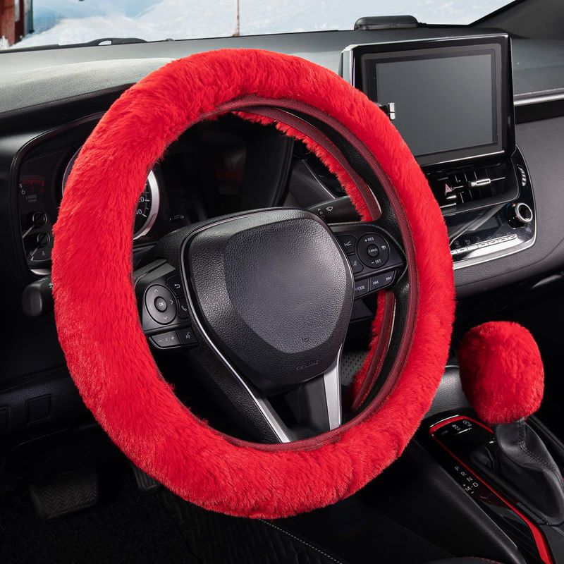 Plush Steering Wheel Cover Rabbit Fur Elastic Winter Warm Non Slip Handle Cover Unisex_voghion.com