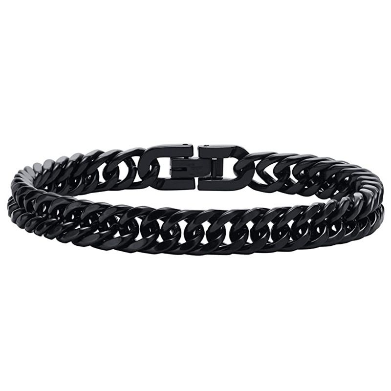 Hot Selling Stainless Encrypted Four-Sided Polished Double Weave Hip-Hop Titanium Steel Versatile Simple Cuban Bracelet_voghion.com