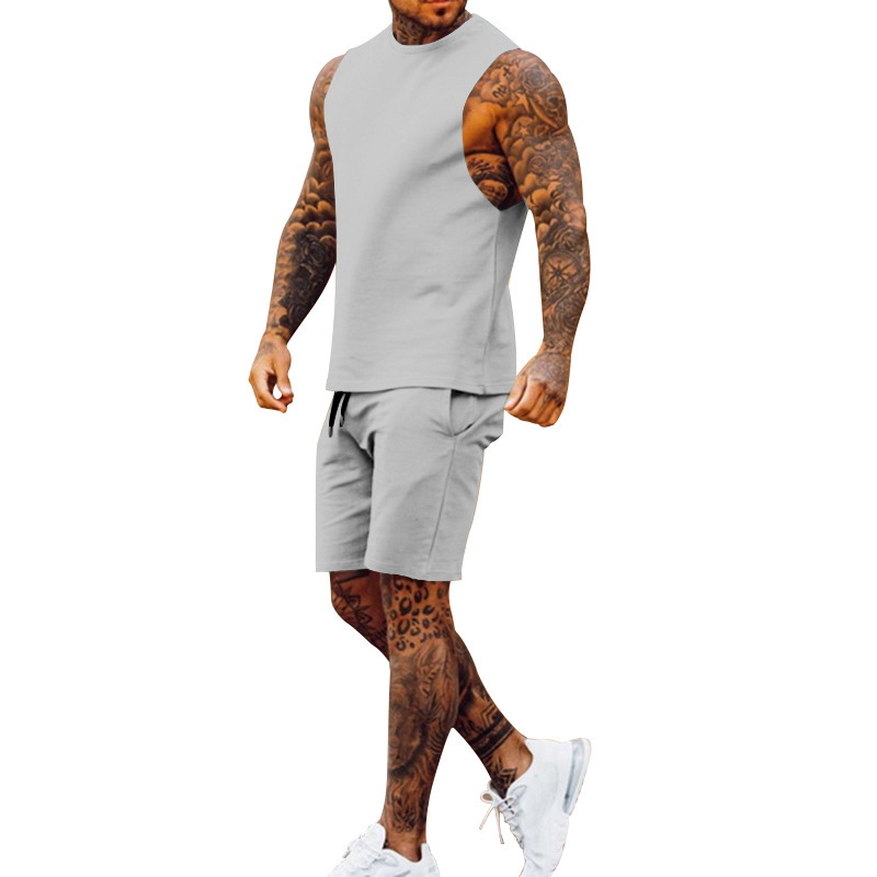 Cross-border European And American New Summer Sleeveless Sports Suit Men's Breathable Thin Round Neck Solid Color Vest_voghion.com
