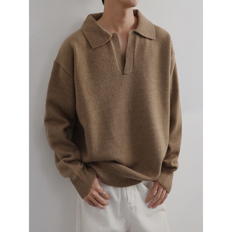 Pull à col Polo pour hommes, vêtements légers, tendance rétro, marque, ample et chaud, à revers_voghion.com