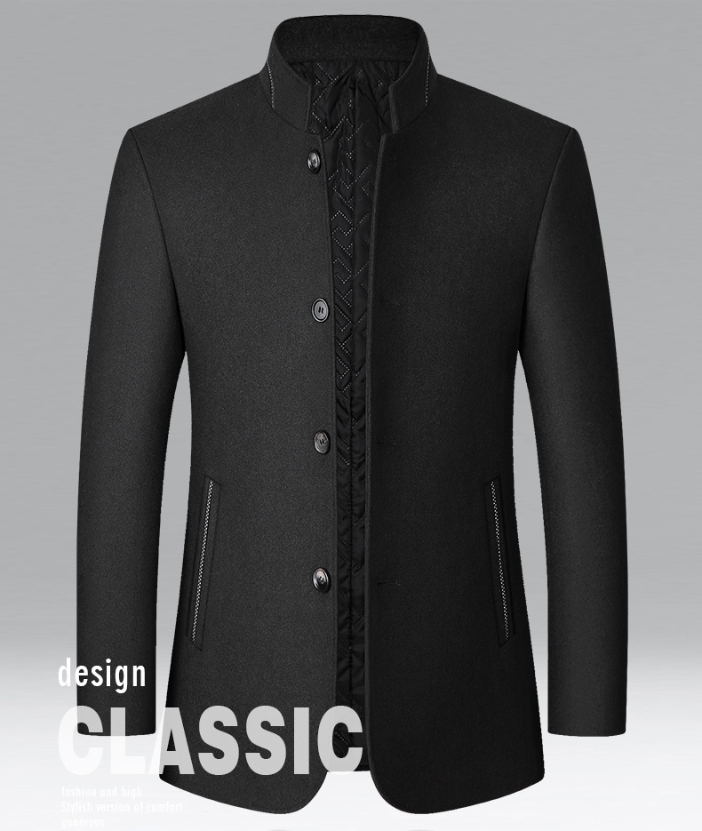 Automne et hiver nouvelle veste pour hommes d'âge moyen manteau en laine col montant manteau en laine décontracté vêtements pour hommes_voghion.com
