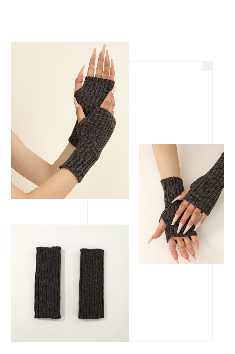 Winter new half finger knitted gloves for women warm solid color student all-match casual gloves_voghion.com