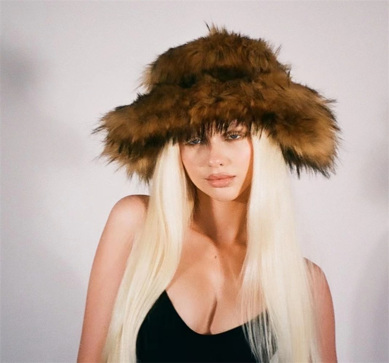 Spice ny hatt varm imitation päls fluffig tvättbjörnspäls tjock höst och vinter personlighet punk stil hatt_voghion.com