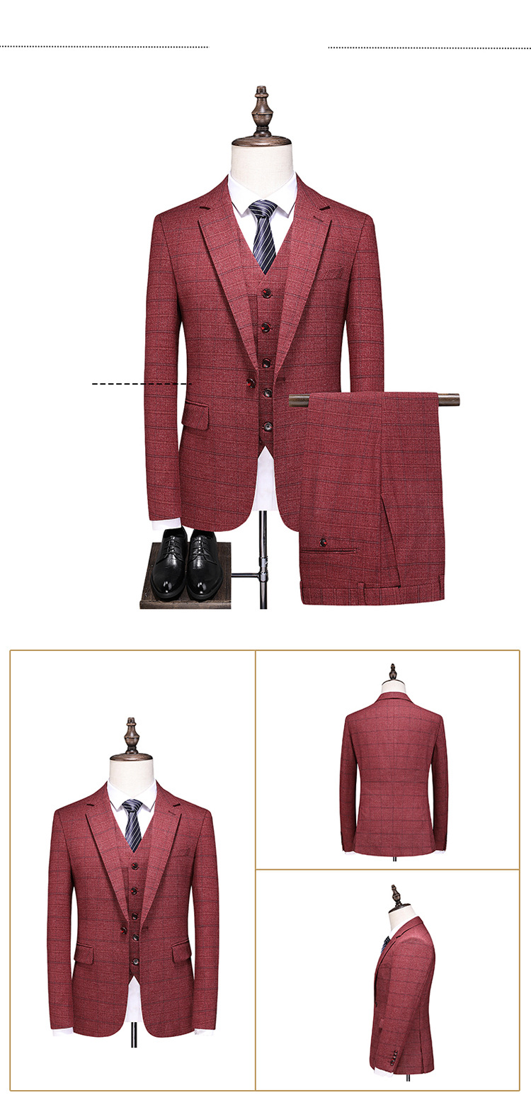 Men's clothing suit plaid large size casual suit three-piece suit _voghion.com