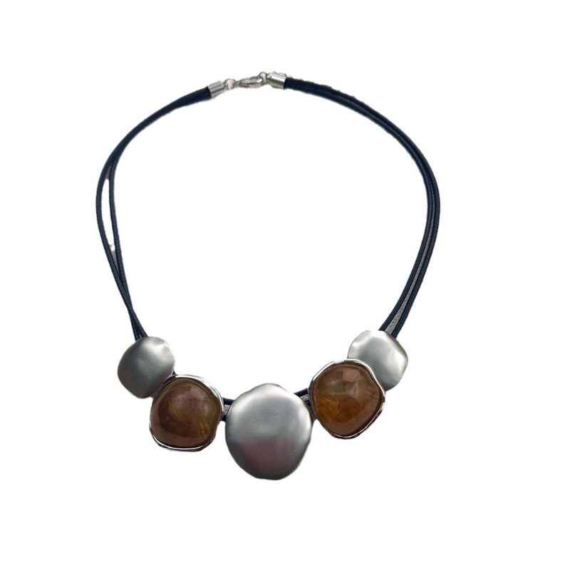 Unisex Exaggerated Irregular Round Necklace Black Leather Rope Clavicle Chain Niche Design Retro High End Necklace Trend_voghion.com