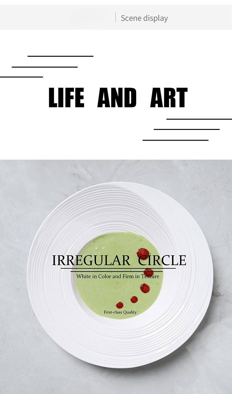 Modern Minimalist Ceramic Soup Plate - 10.5" White Textured Pasta Bowl With Artistic Line Design For Restaurant & Home Dining_voghion.com