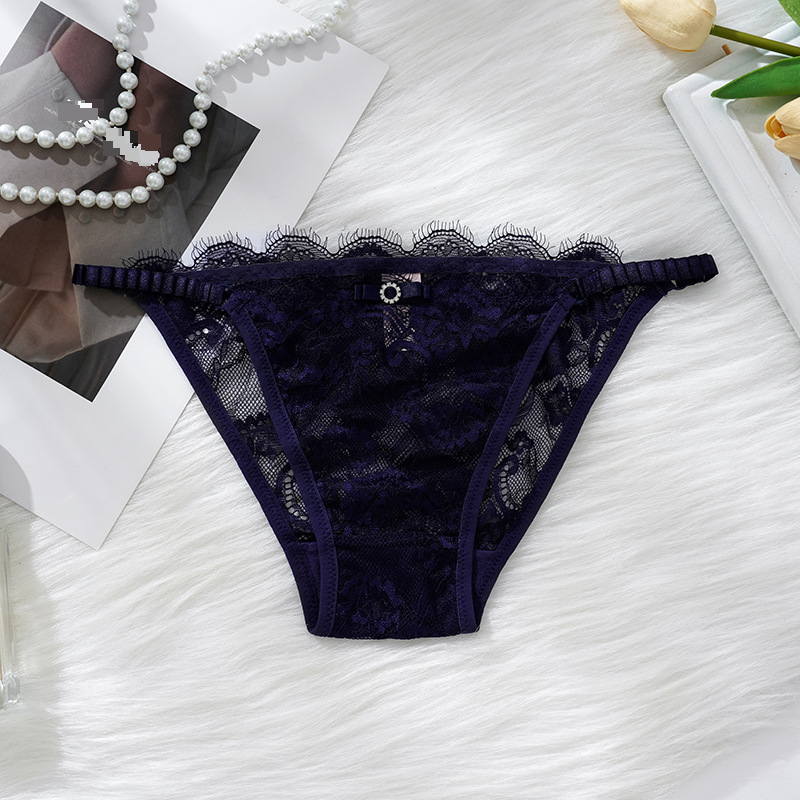 New Style Lace Sexy Temptation Transparent Thong Hot Hollow Pure Desire Ultra Thin Low Waist Thin Belt Mesh Briefs_voghion.com