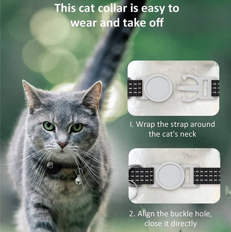 For AirTag Tracker Silicone Case Reflective Pet Cat Collar_voghion.com