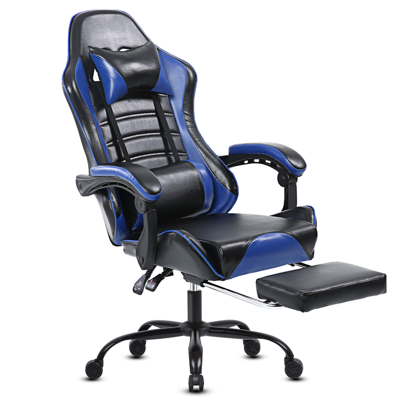 Multifunktionaler Gaming-Stuhl mit ergonomisch verstellbarer Rückenlehne, Armlehnen mit Verbindungsstücken und hochdichtem Kissen, Blau_voghion.com